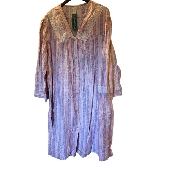Other - Vintage Mervyn's Floral Cotton Nightgown Pink Lace Trim Button Front 3X NWT